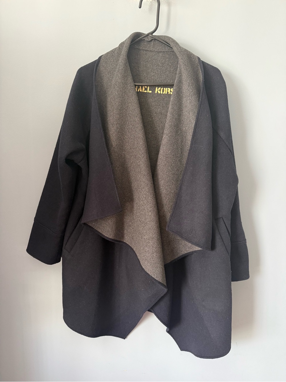 Michael Kors Black Cape Coat with Gray Draped Front